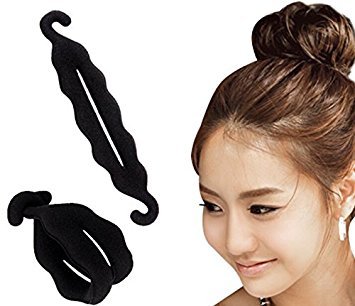 AKOAK 2 Pcs Black Color Hook Magic Beauty Hair Hairstyle Foam Sponge Donut Twister Hair Disk Ponytail Bun Maker Tie Upgraded