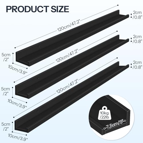 Image of HOOBRO Floating Shelves, Wall Shelf Set of 3, 47.2 Inches Hanging Shelf with Raised Edge and Invisible Brackets, for Bathroom, Bedroom, Kitchen, Office, Living Room Decor, Black BK92BJ01