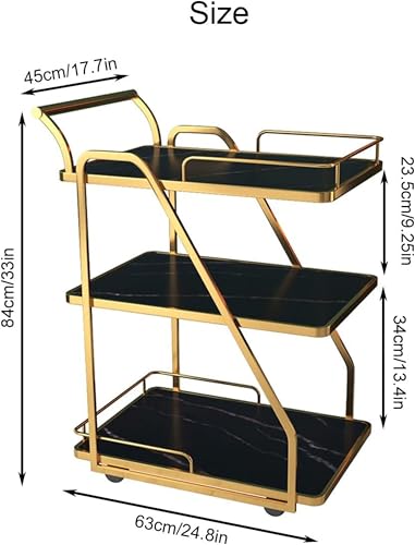 Image of Crown Art SHOPPEEThree-Tier a transportable Kitchen Storage cart and a Serving Trolley for Gatherings, add Tea, Coffee, Whiskey Sampling, and Even a Few Magazines and Novels (Black)