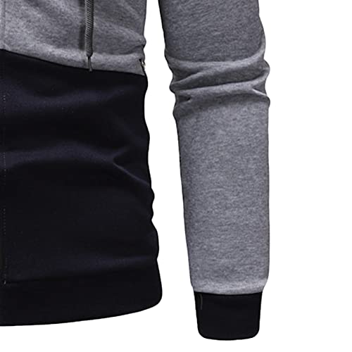 Men'S Lightweight Full-Zip Hooded Loose Fit Color Block Long Sleeve Fashion Drawstring Outdoor Sweatshirt, Gray, Medium4