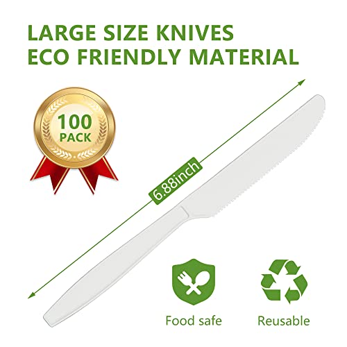 Herlly Compostable Knife,100 Biodegradable Silverware For Party, Large Disposable Utensils Eco Friendly Durable And Heat Resistant,Alternative To Plastic Knife #TOP2