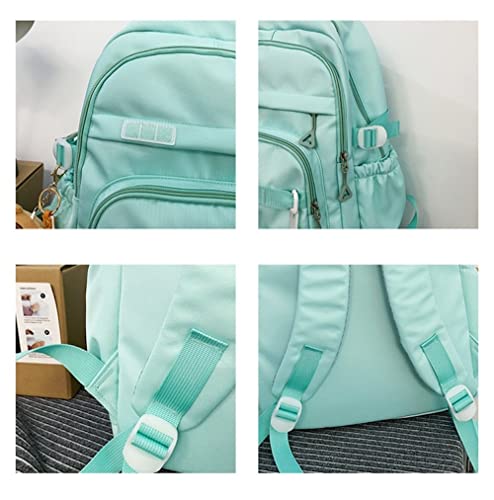 JHTPSLR Preppy Backpack with Plushies and Purse Cute Preppy Backpack Solid Aesthetic Backpack Multi-pockets Backpack Supplies (Pink)3