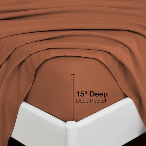 Image of Softan Microfiber Full Sheet Set with Non-Slip Straps, Burnt Orange