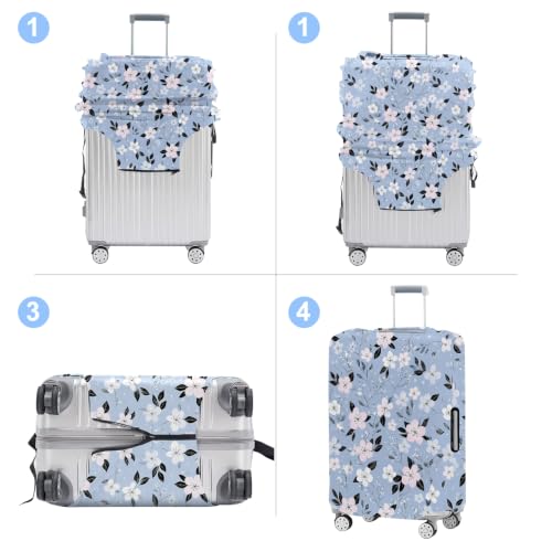 THISFIND Blue Floral Luggage Cover Washable Suitcase Protector Anti-Scratch,Stretchable Fit for 28-30Inch Luggage Durable Travel Bag Cover with Zipper Closure L by THISFIND - Used condition - Image 4