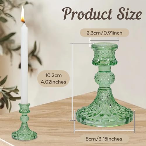 Glass Candlestick Holder Taper and Pillar Candle Holder, Desktop Decoration for Wedding Dinning Party-3 pcs(Green) by Esdallina - Image 6
