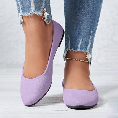 Women's Low Wedge Ballet Shoe Round Toe Suede Slip on Flats Soft-soled Solid Comfy Sandals Ballerina Shoes for Summer4