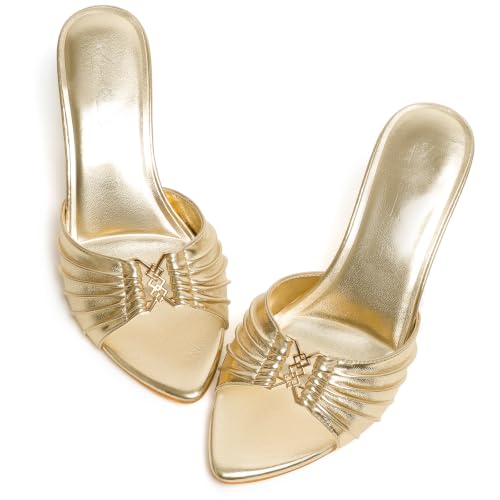 Image of Mostrin Kitten Heels for Women Summer Mules Heels Stiletto Heeled Sandals Slip On Backless Dressy Womens Sandals