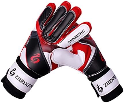 SCHEKNTS Goalkeeper Gloves Youth Soccer Training Gloves Embossed Anti-Slip Latex Adjustable Wristband Red Size 7