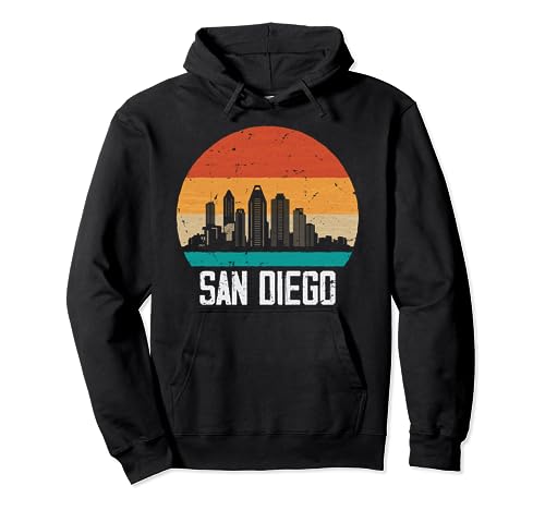 San Diego USA Retro Vintage Tramonto Skyline San Diego Felpa con Cappuccio