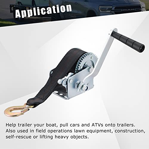 ATPEAM Boat Trailer Winch, Heavy Duty Hand Winch with 5m Black Strap Gear Hand Winch with Crank Handle, Manual Winch for Towing (800LBS) - Image 6