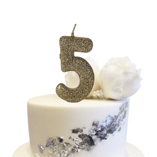 Image of Wanna Party Number 5 Glitter Gold Candle for Birthday Decoration Items /Cake Toppers /Cake Decorations