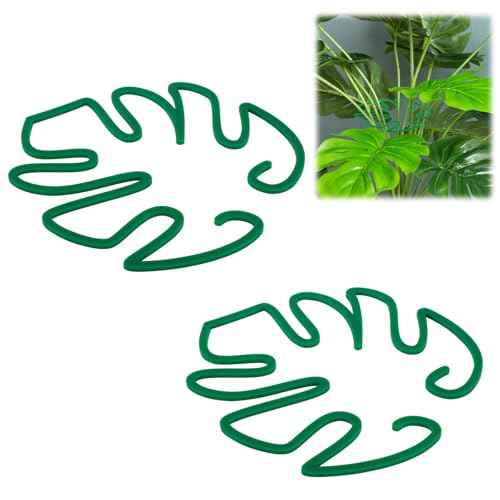Gosknor 2pcs Monstera Shaped Plant Stands, Durable Acrylic Monstera Leaf Plant Support Reusable Monstera Grapple Climbing Houseplant Stem Supports for Indoors Outdoors(Green)
