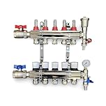 Wärmer System 5 Port Underfloor Heating Complete Manifold with Pipe Connections, Ball Valves, Automatic Air Vent and Pressure Gauge End Unit (16mm eurocone)