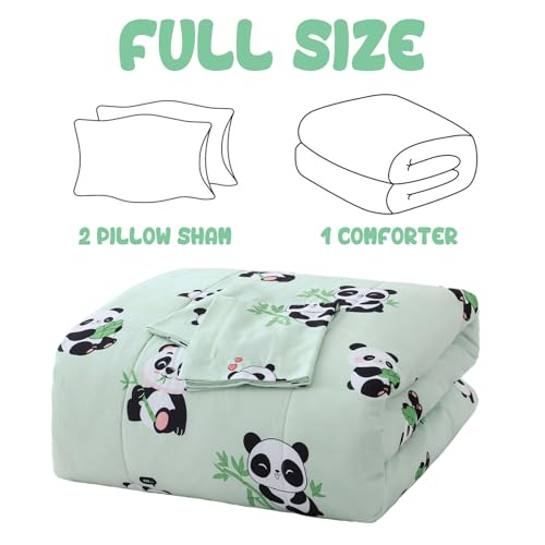 Image of Yibeizi Kids Cute Panda Comforter Full Size Sage Green Bedding Set