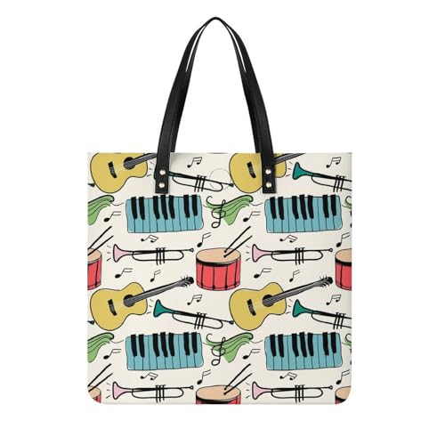 Sac cabas piano guitare tambour cadeau original femme passionnée de musique et voyage