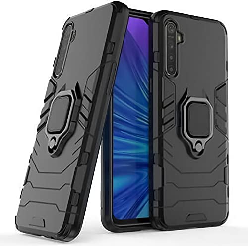 Image of WOW IMAGINE Shock Proof Back Case Mobile Cover for Realme C3 (Armor | Hybrid PC + TPU | Full Protection with Ring Holder Kickstand | Carbon Black)