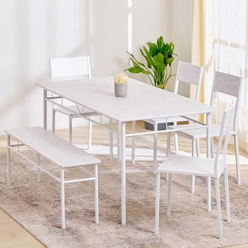Image of Home Centre Helios Lucia 6-Seater Dining Set with Chairs and Bench - White