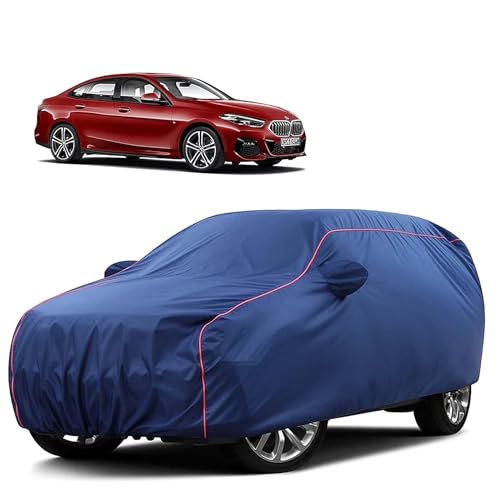 Image of Sulfar 100% Water Resistant Car Body Cover Compatible with Mirror for BMW 2 Series (Triple Stitched, Full Bottom Elastic, Blue Taffeta with Red Piping)