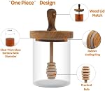 Glass Honey Jar with Dipper - Honey Jar and Dipper Set, Honey Holder Container Stick and set Wooden, Honey Pot Server Storage for Home Kitchen 13.5 Oz