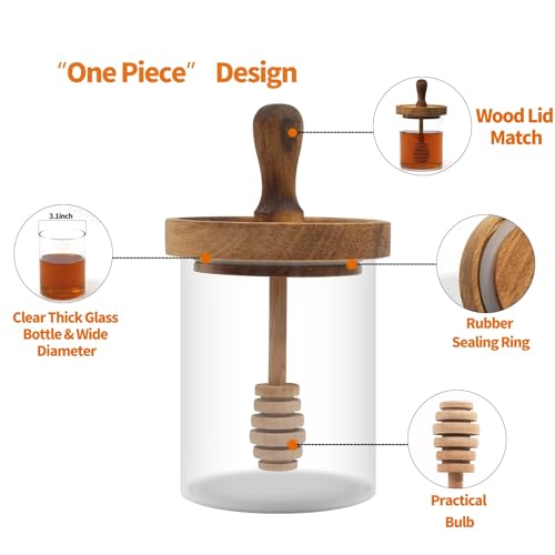 Unistarinn Honey Jar With Dipper And Lid - Glass Honey Pot With An Extra Wooden Dipper Stick thumb #3