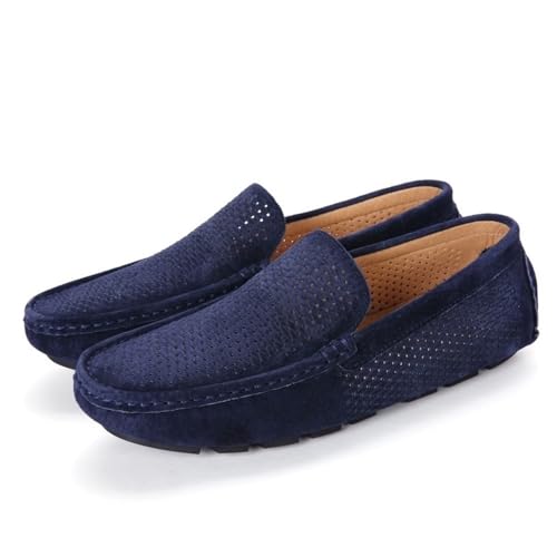 Vintage Loafers for Men's Suede Vamp Hollow Working Driving Loafers Round Toe Solid Color Slip On2