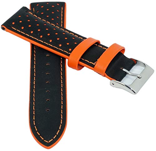 Leder Uhrenarmband Rallye Gelocht mit Naht 18-22mm Armband Uhrband Uhr Band schwarz-orange 20mm