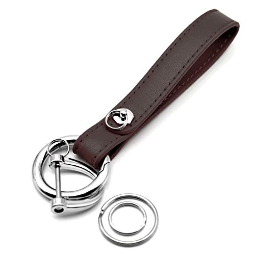 MECHCOS Genuine Leather Car Valet Keychain Key String Strap with Zinc Alloy Metal Key Chain and Rings to Organize Keys for Men and Women, Double Anti-Lost Design, Brown