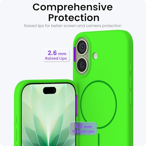 Image of DIZORO Magnetic for iPhone 17 Case, Compatible with MagSafe, Integrated Silicone Camera Control Cover, Thicken Shockproof Drop Protection Phone Case for 17,Neon Green