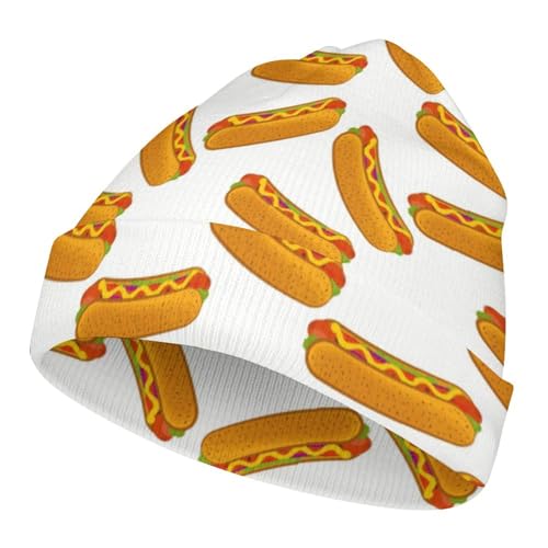 Funny Hot Dog Lover Kids Beanie Hat for for Girls Boys Children Cap Winter Knitted Chemo Cancer Headwear Accessories Gifts Decoration Black