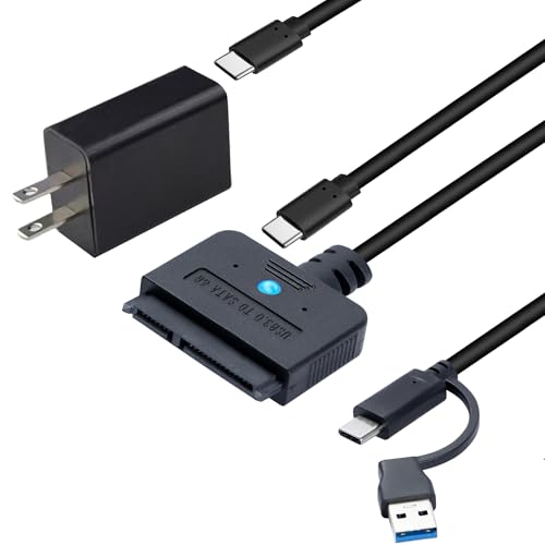 USB 3.0 to SATA Adapter USB A & Type C 2.5/3.5 Inch Hard Drive Converter with 30W Power Supply UASP 5Gbps High-Speed Transfer Compatible with PC Laptop Mac for Data Recovery (1.6ft Cable)