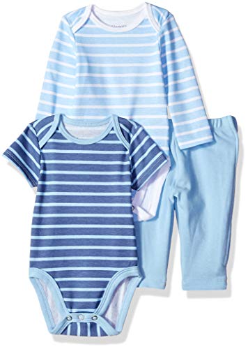 Hanes Ultimate Baby Zippin Pants with Short and Long Sleeve Bodysuit Set, Blue Stripe, 0-6 Months