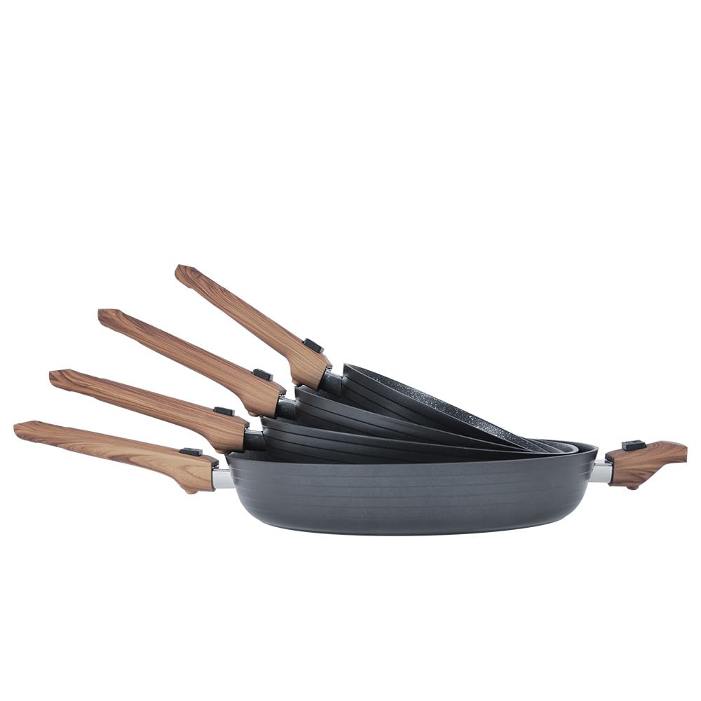 Durandal - Coffret 4 poêles antiadhésives Légende à manches amovibles 20,24,28,32cm -Batterie de cuisine compatible four,induction