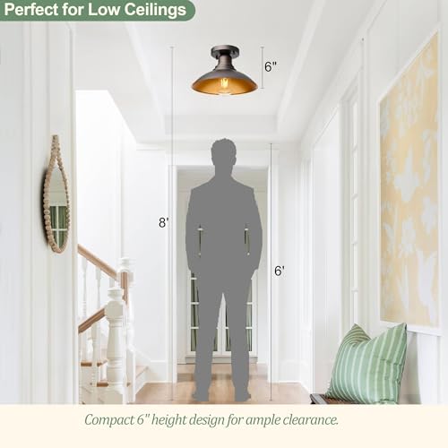 Image of GOLDHILL 10.5 inch Outdoor Semi Flush Mount Light 2 Pack, Bronze & Gold Metal Ceiling Fixture Set, Rust-Proof Powder Coated Exterior Lighting for Porch, Garage & Hallway