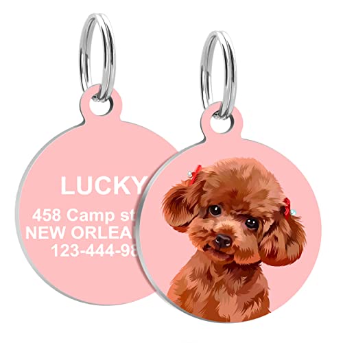Kinyablue Personalized Dog Tags, Print Round Stainless Pet Id Tags, Dog Name Tags, Custom Dog Tags,Engraved On Both Sides,For Poodle, Small Size #TOP9