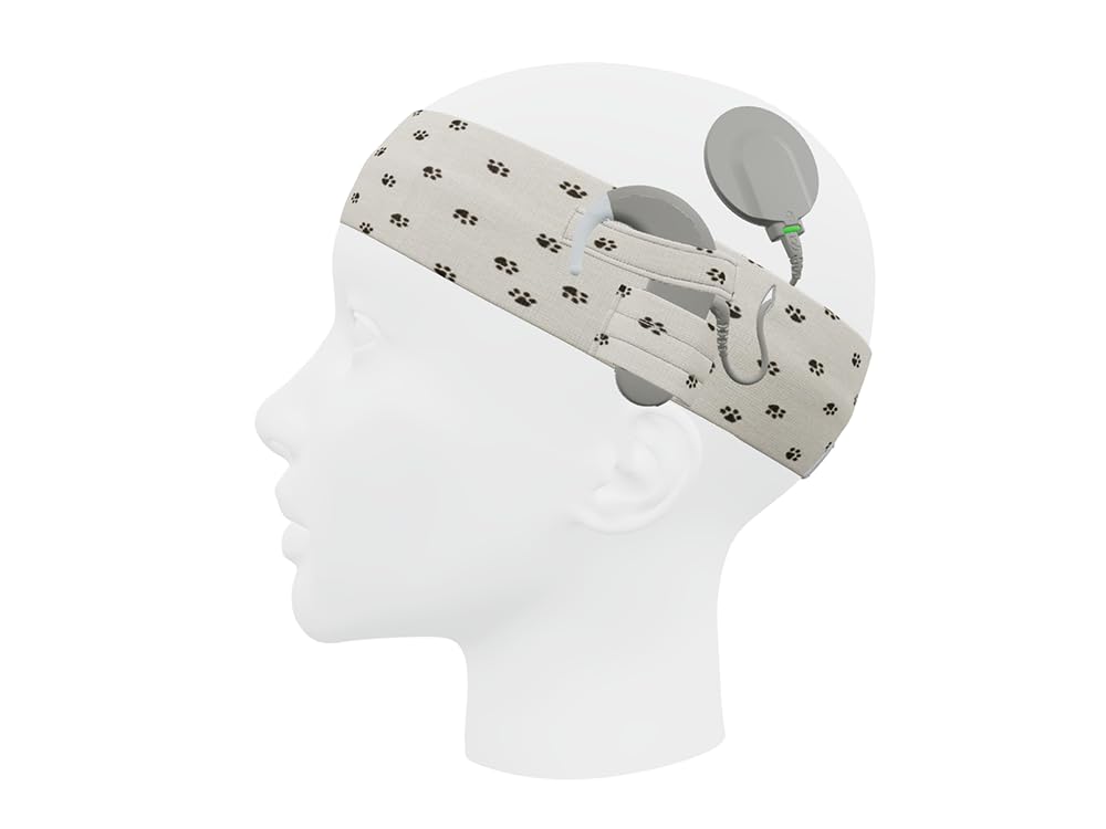 SmartEAR: Diadema Universal para procesadores de Sonido e implantes cocleares, para niños y Adultos, Comodidad y protección - S - Beige con Huellas