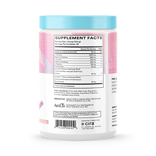 Cira Pre-Game Pre Workout Powder For Women - Preworkout Energy Supplement For Nitric Oxide Boosting, Endurance, Focus, And Strength - 30 Servings, Fruit Punch #TOP2