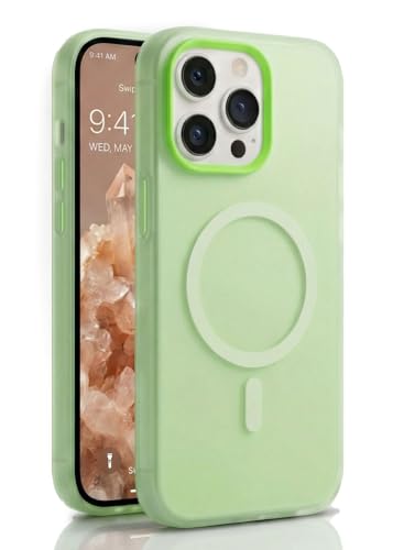 Image of amazon basics Luxury MagSafe Compatible Magnetic Case for iPhone 15 Pro | Soft Touch Matte Pastel Finish | Shockproof Back Cover with Camera Protection (Green)