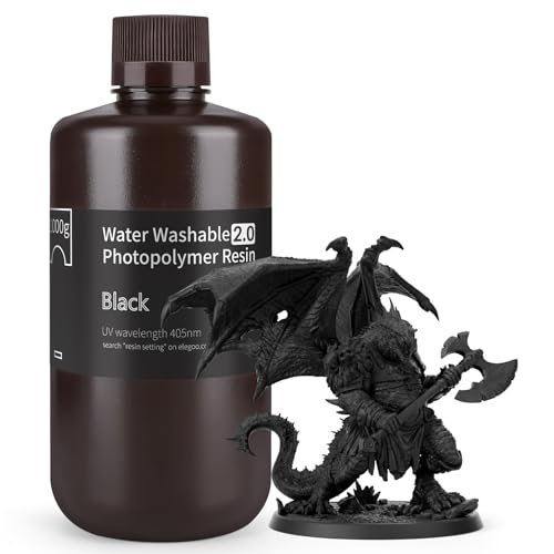 Image of ELEGOO Upgraded Water Washable Resin 2.0, Black 1000G | 3D Printer Resin Low Viscosity and High Precision, 405nm Rapid UV-Curing Photopolymer Resin, 3D Resin for LCD /DLP 3D Printing