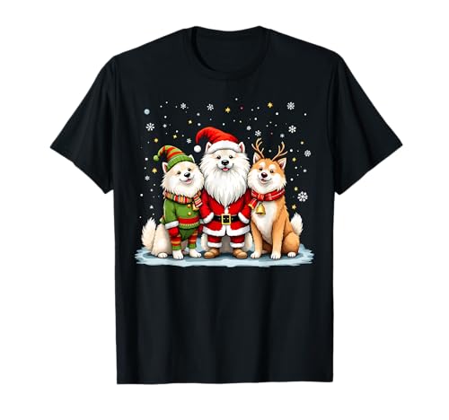 Samoyed Christmas Dogs Funny Santa Reindeer Elf Holiday Maglietta