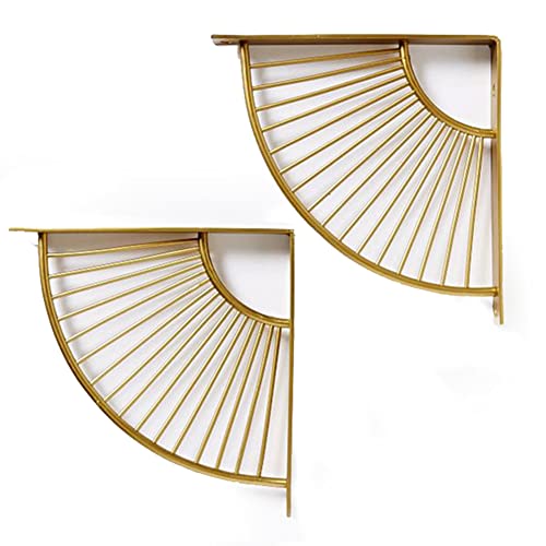 Luzen 2Pcs Fan Shaped Metal Shelf Brackets - Wall Mounting Modern Decorative Shelving Brackets with Screws Hardware for Home Office, Gold