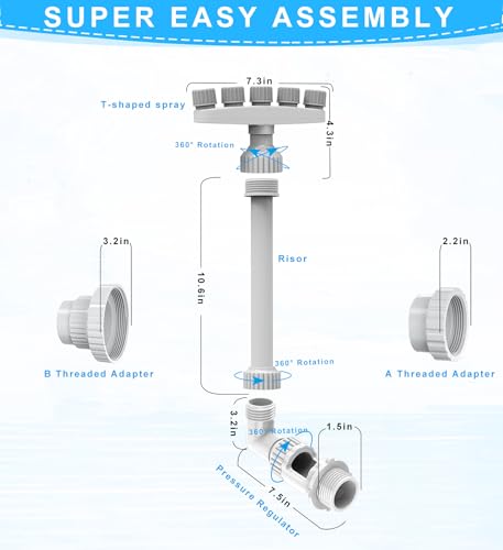 Wasserfall Pool für Aufstell und Einbaupools, Verstellbarer Pool Wasserfall mit 5 Düsen, Pool Zubehör spaß Wasserfall Teich, Outdoor Pool Zubehör für Entspannung und Abkühlung