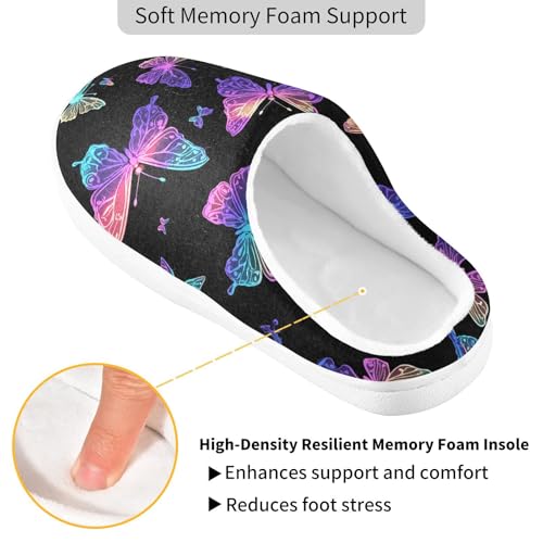 JUNZAN Rainbow Butterflies Black Mens Home Cotton Slipper Breathable Memory Foam Hotel Slippers for Hotel Birthday Presents 6-72