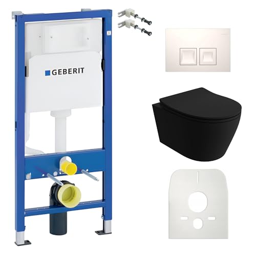Duofix Basic Praia WC avec évier mural sans bord + panneau de commande Delta 25, bouton blanc, kit complet, réservoir encastré