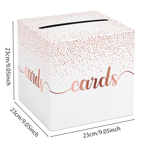 Image of Hooqict Rose Gold Card Box with Slot 9.1 inch Elegant Wedding Favor Gift Card Box for Party, Reception, Birthday, Wedding Decorations, Retirement, Graduation Money Envelope Holder