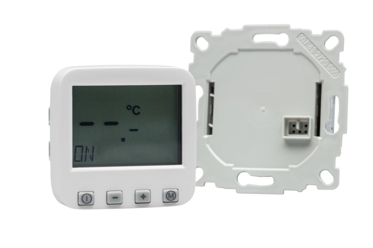 Halmburger digital Raumthermostat ERD-1Urg, großes Display inkl. Busch Jäger Reflex SI 1-Fach Rahmen 2511-214, alpinweiß Glanz für Fußbodenheizung Stellantriebe 230V stromlos geschlossen (NC)