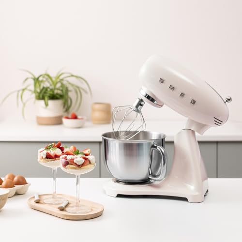 Image of SMEG SMF05 Forte 5-Qt Stand Mixer with 750W Motor, Smooth Start & SteadyMix, Flex Edge Beater, 10 Speeds, Stainless Steel Bowl - Retro 50's Style Planetary Mixer for Dough, Baking & Desserts-Cream