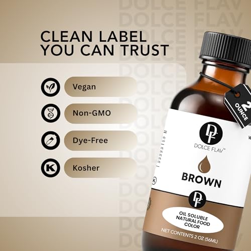 Image of Dolce Flav Natural Brown Food Coloring - 2 oz Liquid Color from Class IV Caramel with Graduated Dropper | Water-Soluble | For Baking, Beverages & Sauces | Kosher | Made in USA