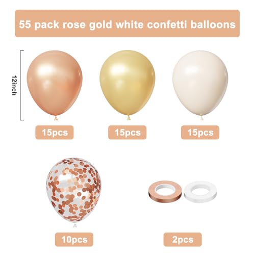 Image of Rose Gold Balloons 55 PCS Rose Gold and White Balloons 12inch Rose Gold Confetti Balloons for Engagement Bridal Shower Wedding Birthday Party Decorations