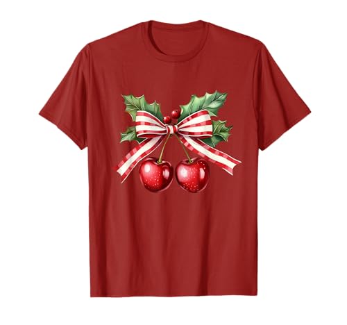 Arco de coqueta de Navidad con camiseta kawaii de cereza Camiseta