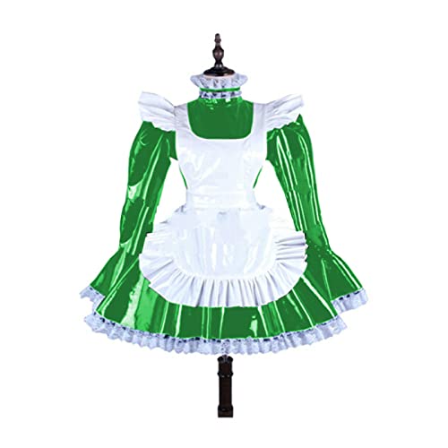 Robe de soubrette cosplay verte grande taille S avec bordure en dentelle